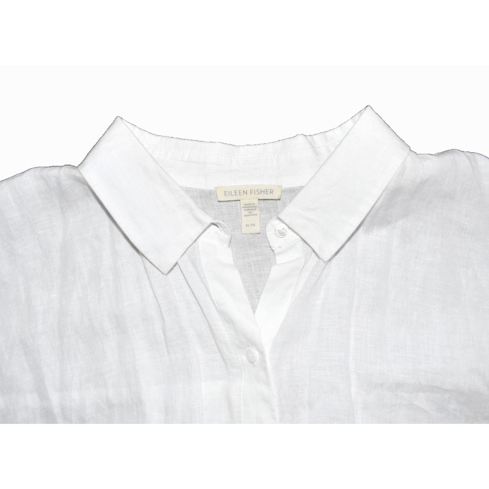 A6 Auth EILEEN FISHER White Organic Linen Classic Collar Long Shirt Dress Sz XL - Picture 5 of 7